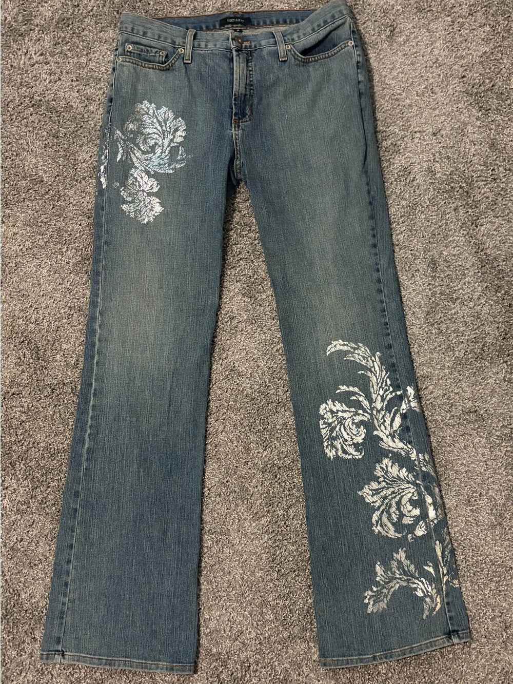 Karen Kane Metallic Silver Brushed Art-To-Wear Jeans Women’s Size 10